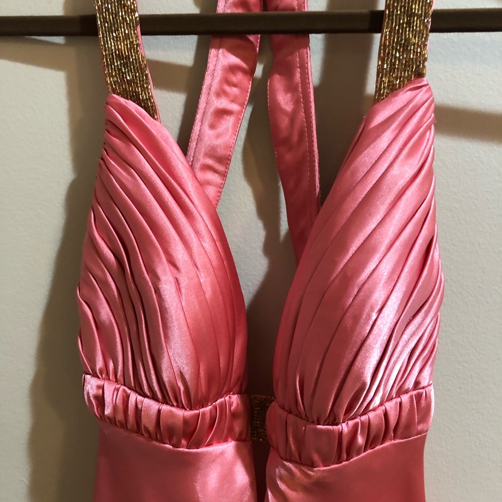 Morgan & Co. cross cross pink dress with gold